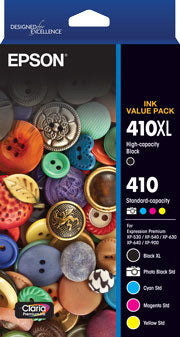 Epson 410XL Black + 410 Std Colours (PB, C, M, Y) - Ink Cartridge Value Pack